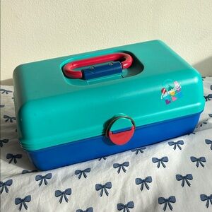 Vintage Caboodles Storage Case - Turquoise, Royal Blue, Red with Pink Inserts
